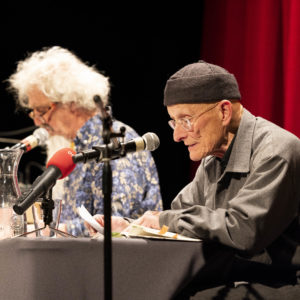 Peter Angerer, Bodo Hell auf der Bühne bei der Eröffnung des 15. Literaturfest